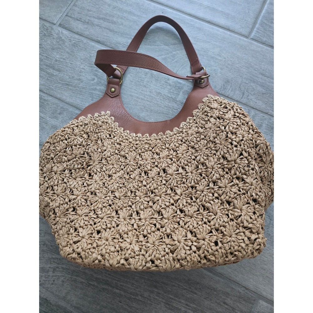 The Sak Roma Tan Woven Straw Hobo Bag Shoulder Bag Purse - Picture 5 of 9